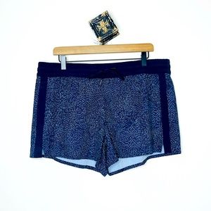 Athleta Baja Navy Blue Printed Shorts Drawstring Waist Pockets Size 16